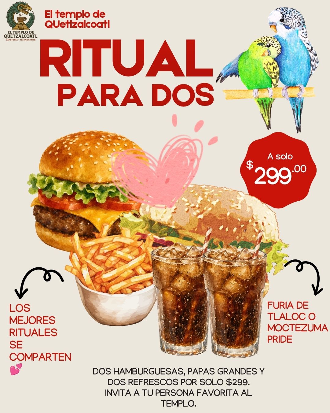 Ritual para dos: dos hamburguesas, papas grandes y dos refrescos por 299 pesos